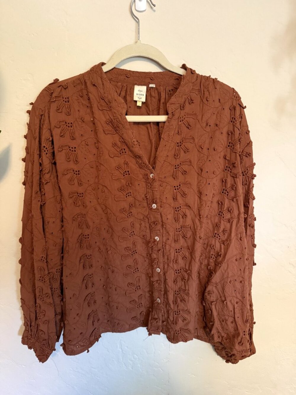 Anthropologie Seen Worn Kept Kathryn Rust Embroidered Eyelet Blouse US 12